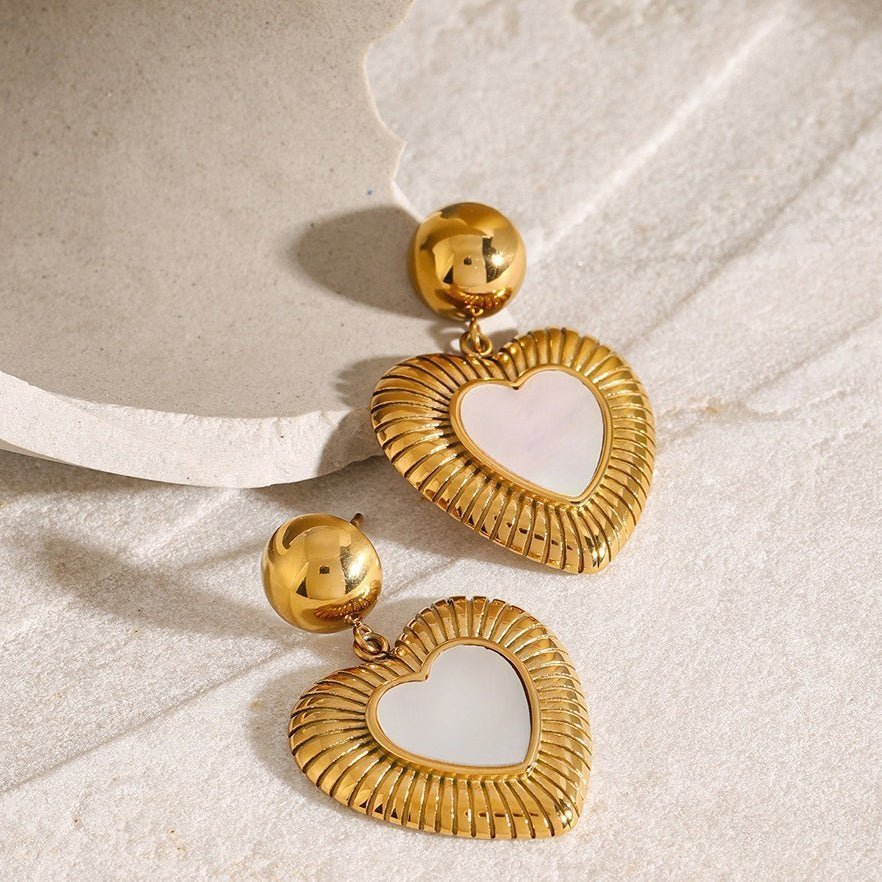 18K Gold Peach Heart Gemstone Earrings - NB Accessories