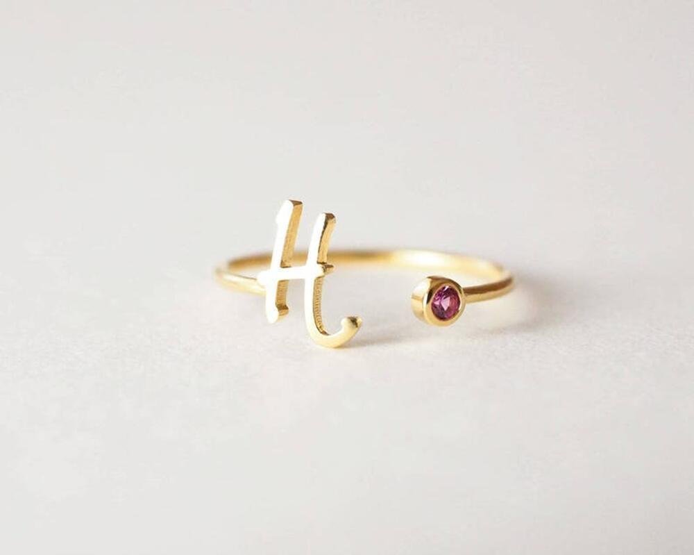 Custom Birthstone and Letter Design Versatile Ring - NB Accessories